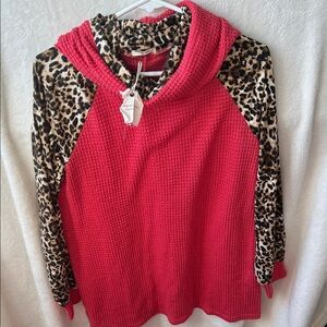 Andthewhy orange Sweater with Leopard Print Sleeves NWT